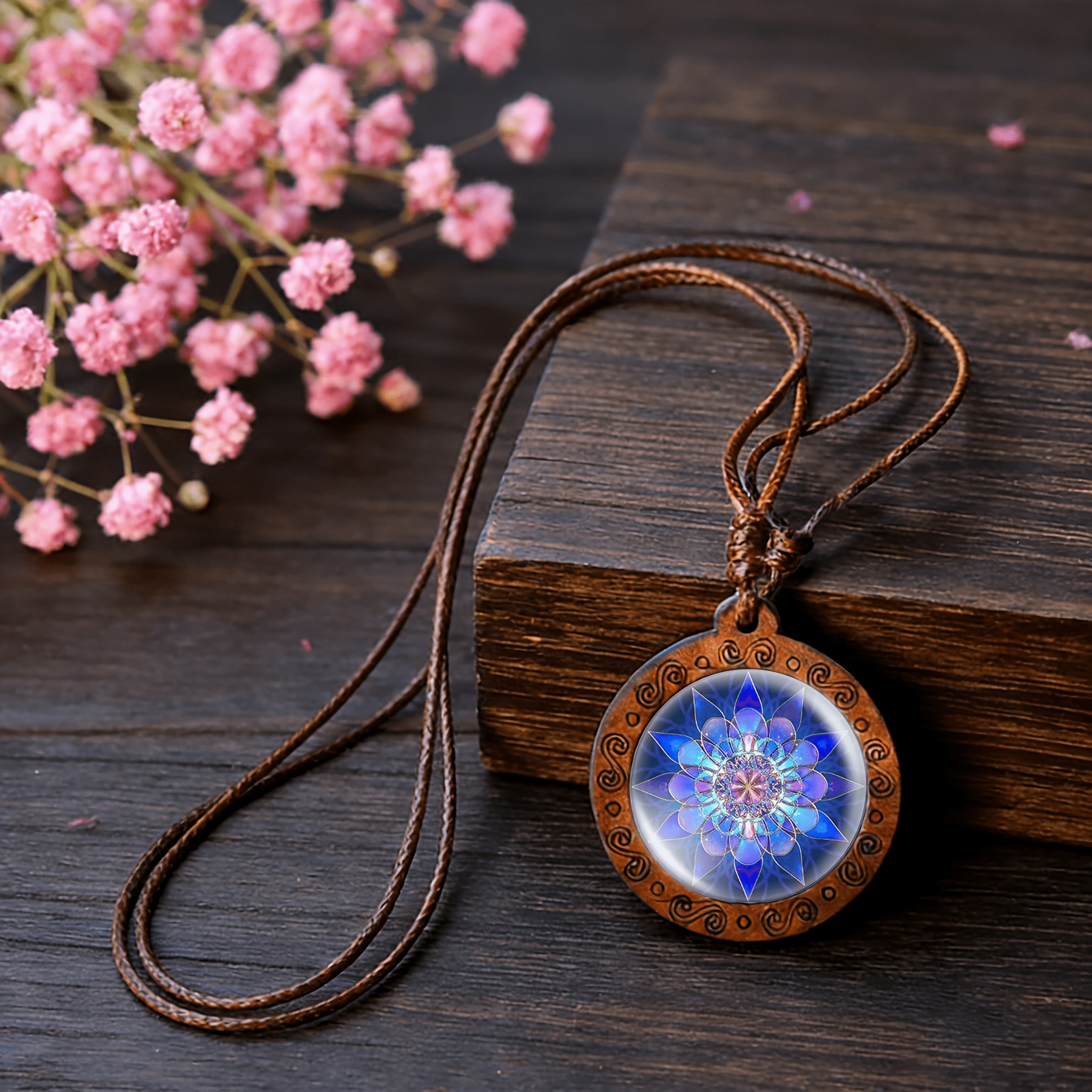Handcrafted Vintage Necklace with Blue Circular Pattern